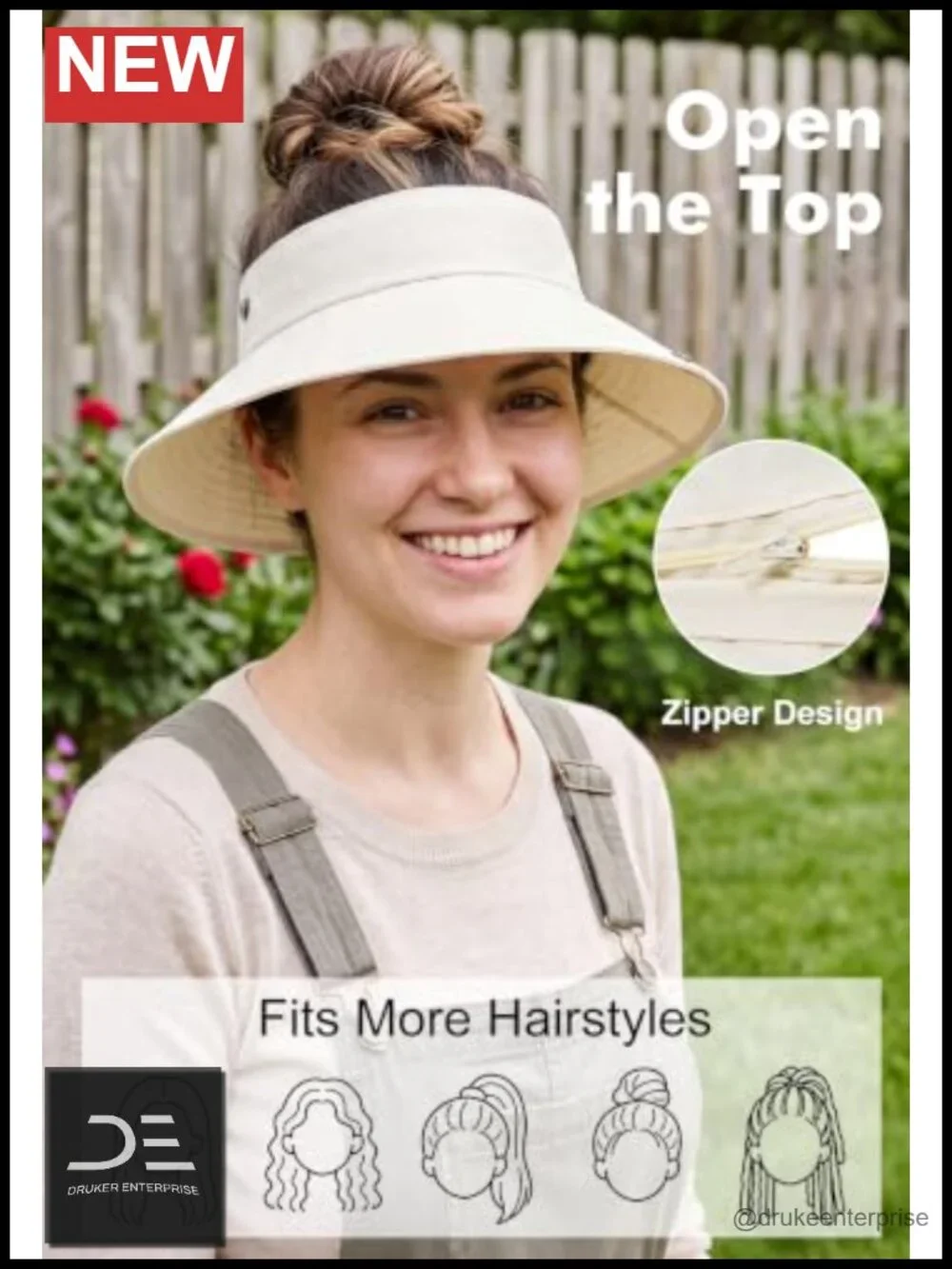 Wide Brim Sun Hat with Ponytail Hole - UPF 50+ Packable Bucket Hat for Hiking